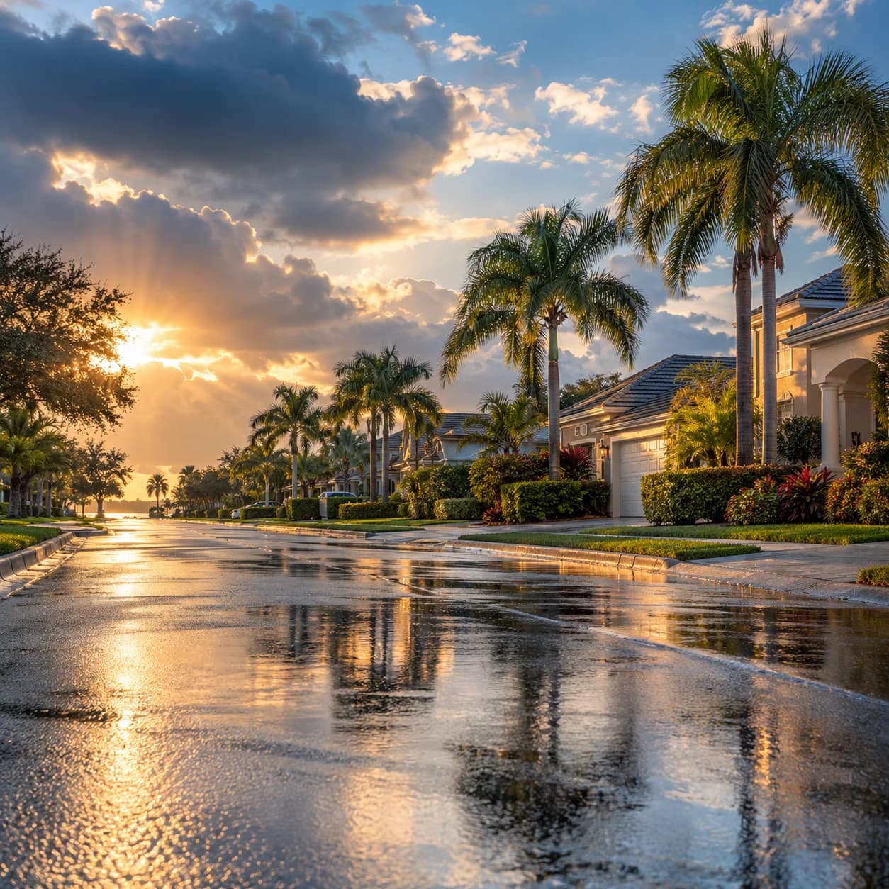 A wide view of a Florida home and its neighborhood after the rain.