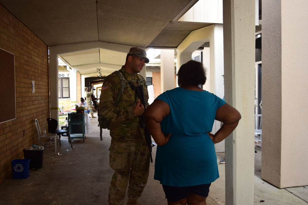 A Florida National Guard soldier assisting at an American Red Cross shelter in Panama City after Hurricane Michael in 2018.